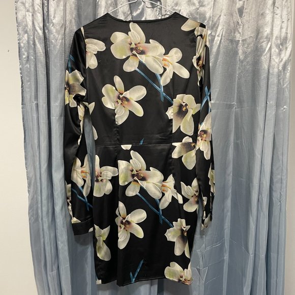 FASHION NOVA Sugar Sweet Satin Dress (Sold Out) - Black (Floral) - Size M - Picture 2 of 7